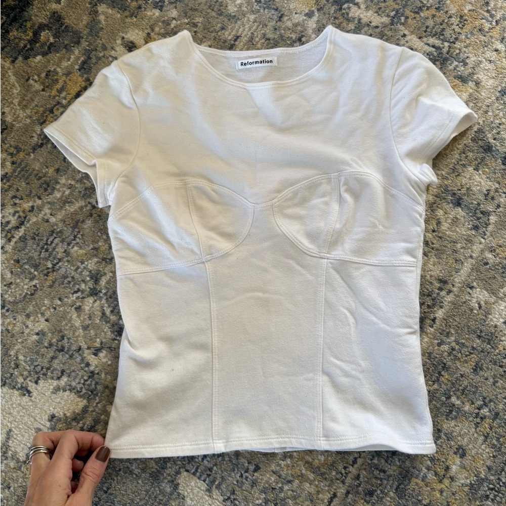 Reformation white tshirt with piping details, XS